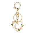 Golden heart-shaped keychain with letter C and pink floral accents for backpacks - Letter C Style