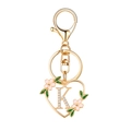 Golden heart keychain with letter K, enamel flowers, and rhinestones for bags - Letter K Style