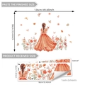 Cartoon girl and floral wall decal set with orange dress and butterflies for home decor - M18071--30*90cm*2pcs