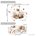 Wandsticker Set mit Aquarell Katze und Blumen für Wohnzimmer Dekoration - Aquarell Katze Blumen (M17594)
