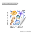 Macro detail of ocean-themed wall sticker set with tropical fish and seahorse motifs - Ocean World (YCG20150)