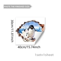 Detailed dimension guide for 3D penguin wall sticker showing size 30x40cm - Penguin With Envelope Pattern (B20100)