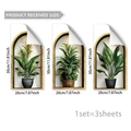 Set of 3 self-adhesive wall stickers with green potted plants in golden arch frames - 3D Green Potted Plant Gold Arch Style (B20097)