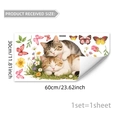 Detail view of cat and floral wall sticker layout with precise size dimensions - Snuggling Sleeping Cats (D20553)