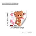 Luminous cartoon bear wall sticker 30x30cm size chart with heart and wings detail - Angel Heart Bear (YCG20155)