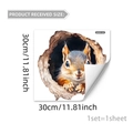 Realistic 3D squirrel wall sticker peering out from a tree hollow, 30x30cm size - 3D Peeking Squirrel (D20581)