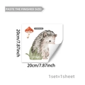Luminous hedgehog and mushroom wall decal detail showing 20cm x 20cm size and watercolor art - Hedgehog and Mushroom (YCG20166)
