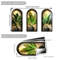 3-piece set of creative tropical plant wall stickers with black arch niche and warm light effect - Tropical Green Plant Arched Niche Style (ATW18006)