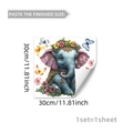 Cartoon blue elephant wall sticker with floral crown and butterflies 30x30cm - Blue Elephant with Flower Crown Style (C20048)
