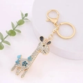 Portachiavi lusso a forma di giraffa dorata con strass bianchi e blu per borse - Oro Blu Floreale (Colore 1)