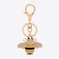 Détails du porte-clés abeille avec émail jaune et strass brillants sur métal doré - Style Cristal Blanc (Couleur 9)