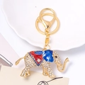 Portachiavi a forma di elefante con strass e smalto blu su lega placcata oro lucido - Oro (Colore 1)