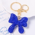 Elegant blue rhinestone bow keychain with golden metal ring and luxury leather strap - Deep Blue Rhinestone Bowknot Pendant (Color 3)
