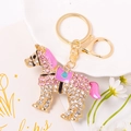 Sparkling pink horse keychain with crystals and gold lobster clasp on elegant decor - Pink (Color 1)