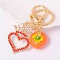 Edler Gold-Schlüsselanhänger mit rotem Strass-Herz, Krone und orangem Persimone-Anhänger - Schlüsselanhänger (5902110965719) / Persimone Gelb