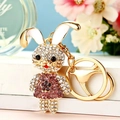 Macro shot of sparkling crystal rhinestones on a gold-plated rabbit keychain charm - Dark Violet