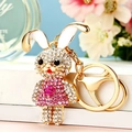 Golden rabbit keychain with pink crystals for car bags and backpack accessories - Pink