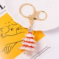 Creative Christmas tree keychain with red and white enamel and sparkling rhinestones - Red and White