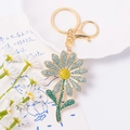 Elegant rhinestone daisy keychain with blue crystal petals on a gold-plated flower pendant - Blue