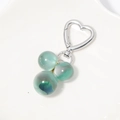 Silver heart-shaped clasp keychain with three green crystal spheres on white surface - Green Marble Pattern Round Beads with Heart Buckle (Style 1)