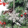 Vista dettagliata del fiocco di neve d'argento con strass appeso a un albero di Natale - Stile Fiocco di Neve Traforato (Stile 2)