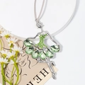 Detail of silver ballerina ornament with green crystals and gray silk ribbon hanger - Green Style (Style 4) / Silver Green