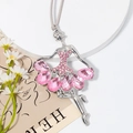 Detailed macro view of ballet dancer pendant with pink crystals on a white platter - Pink Style (Style 3) / Silver Pink