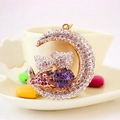 Luxurious gold moon keychain with rhinestone bears hanging on a porcelain cup edge - Purple and White (Color 1)