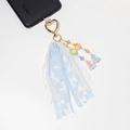Portachiavi in pizzo azzurro con chiusura a cuore dorato e perline floreali in resina - Stile Blu Chiaro (Stile 1)