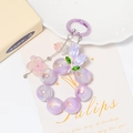 Cute purple tulip beaded keychain with iridescent pearls and metallic spring clasp for bags - Purple (Style 4)