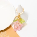 Cute pink resin grape keychain with golden ring and green leaves on white display - Pink