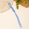 Blue and white woven rope keychain with a light blue ring hook on a minimal background - Blue and White Stripes
