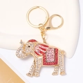 Enamel Thai elephant keychain with sparkling rhinestones and gold metal finish - Pink