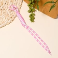 Close-up of pink and white braided knot phone strap with a matching alloy ring buckle - Pink White Stripes