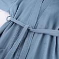 Detailed texture of dusty blue cotton gauze bathrobe with waist tie and soft fabric - S / Haze Blue