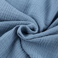 Close-up of blue muslin crepe cotton fabric texture with natural soft wrinkles - S / Grey Blue