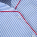 Detail of blue striped cotton pajamas featuring red contrast piping and white buttons - XL / Blue White Stripes (232g)