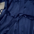 Detail of blue satin robe featuring silk-like waist tie and luxurious glossy texture - S / Blue
