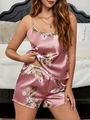 Ensemble de pyjama en satin pour femmes avec débardeur et short à imprimé floral rose - S / Fleur Rose