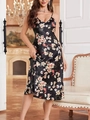 Detailed texture of black floral ice silk slip dress with elegant flower patterns - S / Black Floral Slip Dress