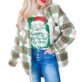 Sobrecamisa de franela a cuadros para mujer con camiseta gráfica navideña - S / Verde