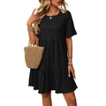Black tiered ruffle sleeve mini dress in textured fabric for women summer casual wear - S / Black