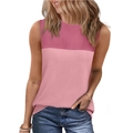Women's summer sleeveless knit tank top featuring a pink color-block ribbed design - S / Pink