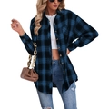 Camicia scozzese da donna oversize blu e nera con vestibilità comoda stile boyfriend - S / Blu