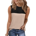 Sleeveless two-tone ribbed knit tank top for women in black and apricot color block - S / Black+Apricot