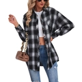 Camicia di flanella a quadri bianchi e neri vestibilità comoda con maniche lunghe - S / Nero