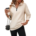 Beige half-zip fleece sweatshirt with ribbed cuffs for a casual Y2K fashion style - S / Apricot