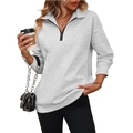 Women's light grey half-zip sweatshirt with fleece lining and drop shoulder design - S / Light Gray