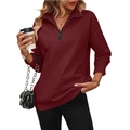 Women's burgundy half-zip fleece sweatshirt with polo collar and ribbed cuffs for Y2K style - S / Burgundy