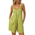 Summer casual light green sleeveless romper for women with V-neck and pockets - S / Mustard Green